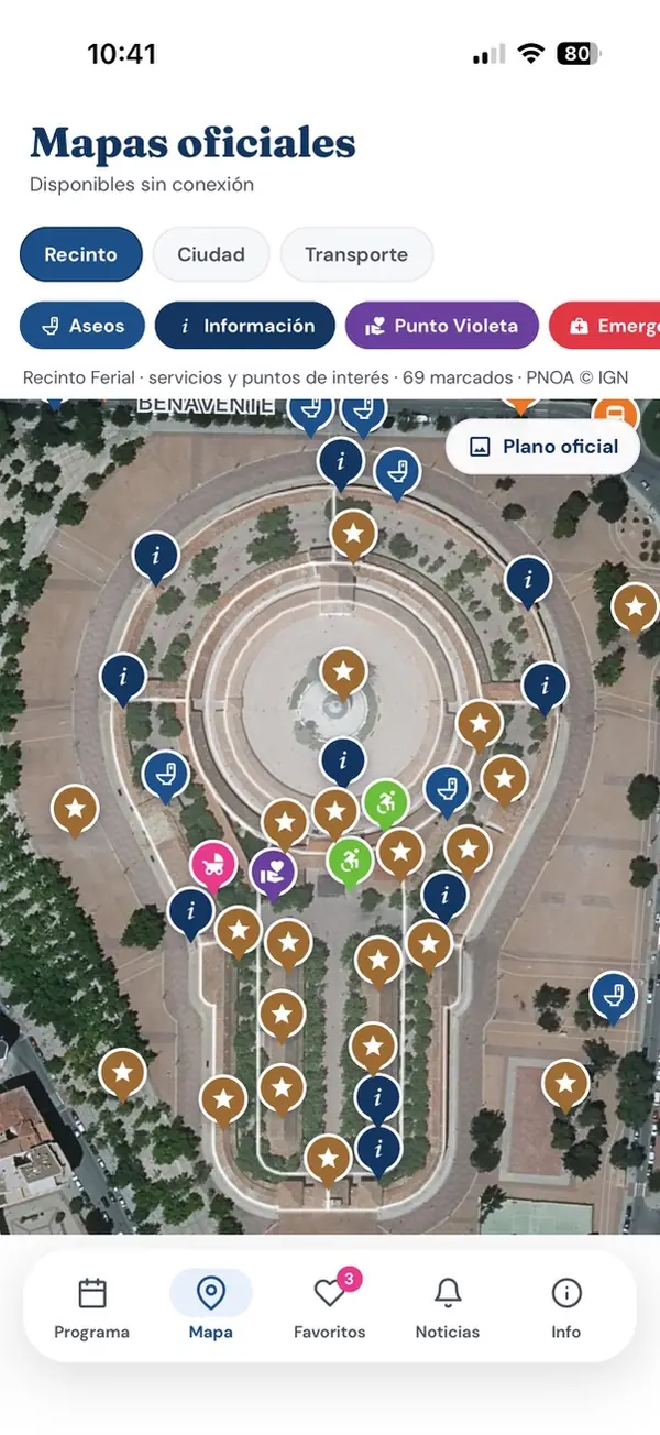 Captura del mapa del Recinto Ferial en la app Feria Albacete