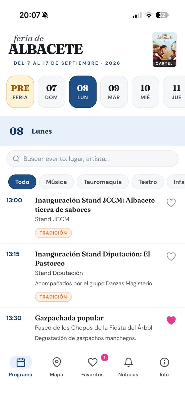 Captura del programa diario de la app